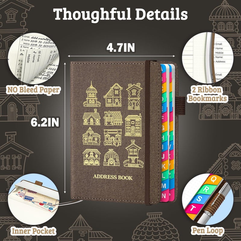 hi!SCI Address Book with Colorful Alphabetical Tabs (4.7" X 6.2") – Telephone Address Contact Book for Seniors, Address Book with Space for Website Address and Internet Passwords (Royal Brown) - Image 5